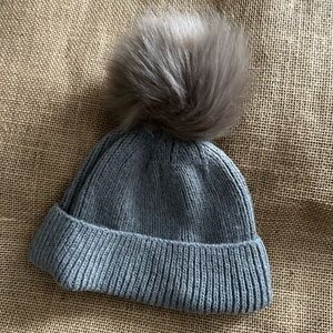 Anthropologie Gray Knit Beanie with Pom-Pom